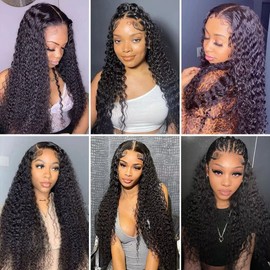Daules 5x5 HD Lace Closure Wigs Human Hair 5x5 Deep Wave Lace Closure Wig for Women 5x5 Deep Curly Transparent Lace Front Wigs 180% Density Curly Closure Wigs Pre Plucked Natural Black Color 22inch