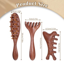 Pack of 3 Wooden Scalp Massage Brush, Scalp Massage Comb Wide Teeth Head Massage Stimulator Natural Sandalwood Comb Body Massage Tool for Men and Women for Home or On the Go