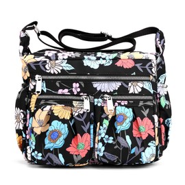 SODOLLEE Women Shoulder Bag Fashion Print Crossbody Bag Lightweight Ladies Cross Body Bag Multiple Pockets Nylon Messenger Bag for Shopping Travel Flower F