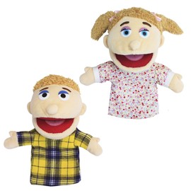 Hand Puppet - Boy and Girl – Brother & Sister Human Moveable Mouth Plush Glove Puppet Toy for Kids - 28cm - Family People - Puppet Theatres