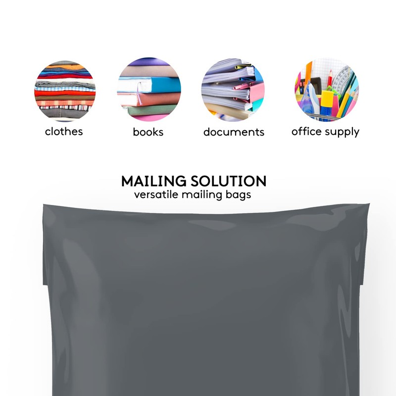 Mailing Bags, Grey Parcel Delivery Bags with Self-Seal Closure, Flexible