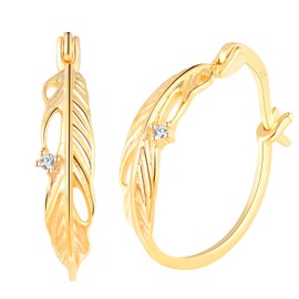 Yumilok Feather Earrings Cubic Zirconia Hoop Earrings Women's Earrings Made of 925 Sterling Silver Women's Stud Earrings for Women Girls, Sterling Silver