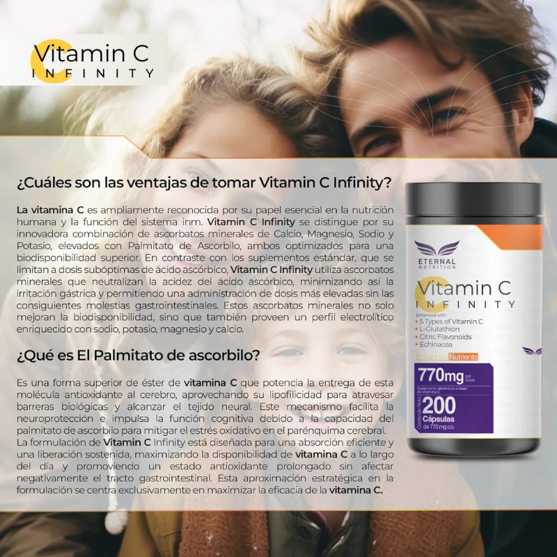 VITAMIN C INFINTIY GLUTATION 200 capsulas (770mg por porcion) Complejo