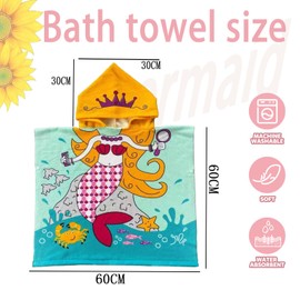 COSORO 75x128cm Blue Turtle Hooded Poncho Towel for Kids,Kids Beach Towel Poncho Swimming Towels,Beach Robe Childrens Bath Towel Poncho for Swimming Pool,Childs Towel Bathrobe for Girls Boys Age 4-8