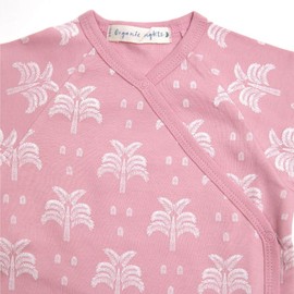Organic Cotton Crossover Baby Sleepsuit with Feet - Blush Pink Palms and Pineapples, 12-24 MTHS
