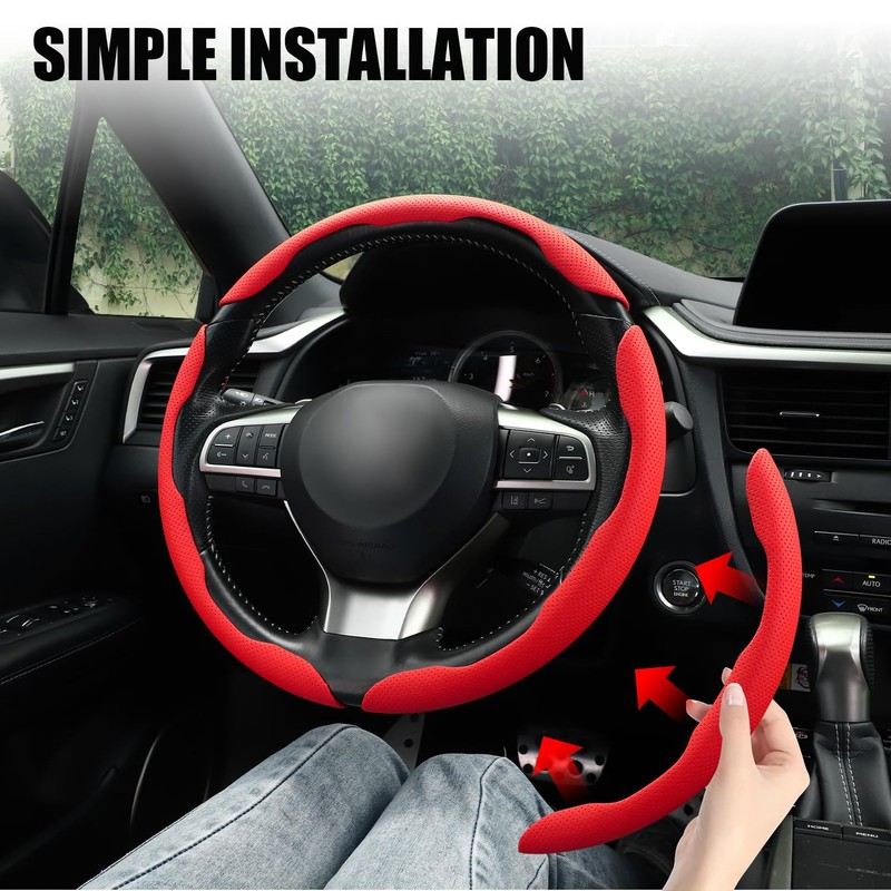 Amiss Nappa Leather Steering Wheel Cover, 3PCS Segmented Steering Wheel