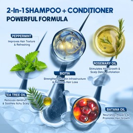 Biotin & Tea Tree Oil Hair Growth Shampoo for Men - 2 in 1 Shampoo & Conditioner, Infused with Rosemary, Batana Oil Mint for Hair Loss and Thinning Hair, Sulfate Free, Vegan Formula, 10.15 fl.oz