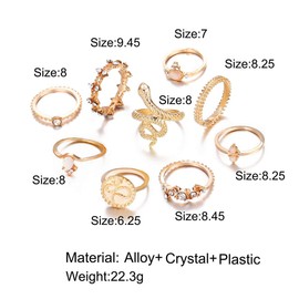 TseenYi Punk Snake Knuckle Rings Gold Moonstone Crystal Rings Set Stacking Retro Moonstone Joint Rings Vintage Midi Rings for Women and Girls