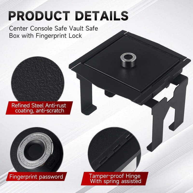 Kolasina Center Console Safe Vault Safe Box with Fingerprint Lock