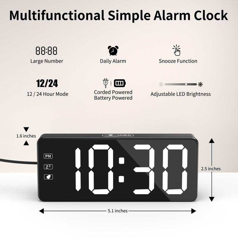 KWANWA Small LED Digital Alarm Clock Plug in for Bedrooms