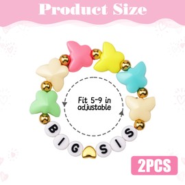Ptwola 2pcs Big Sister Bracelets Butterfly Charm Colorful Rainbow Letter Beads Bangles Surfer Stretch Stackable Jewelry Accessories Gift for Big Sis Bestie Birthday
