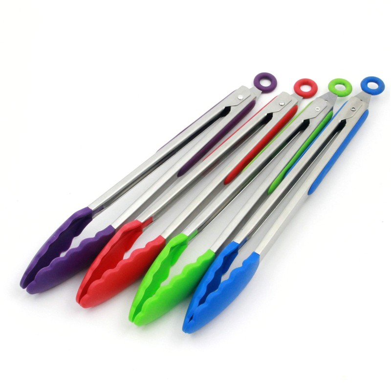 Chef Craft Premium Silicone Cooking Tongs, 12 inch, Red