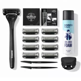 Dorco 도루코 PACE5 그루밍 세트 (면도기+면도날 8개+눈썹 면도기 2개,쉐이빙폼,여행용 헤드케이스) Dorco Pace5 Grooming Set (Razor + 8 Cartridges + 2 Trimmers, Shaving Cream, Travel Case)