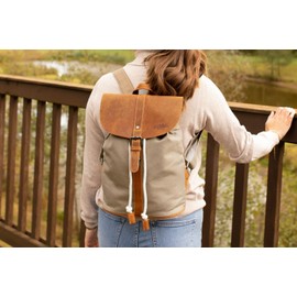Gusti Paula S Women's Leather Backpack Beige / Brown Fabric City College Daypack Laptop Snap Closure Women / Men Devices up to 33.8 cm. Leather Canvas, beige / brown