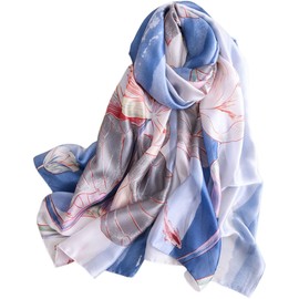 MAIRY Blue Scarf Friendship Gifts for Women Silk Scarves for Women Ladies Floral Printed Shawls and Wraps Soft Satin Infinity Scarf Thin Shawl Lightweight Vintage Long Scarves S180059