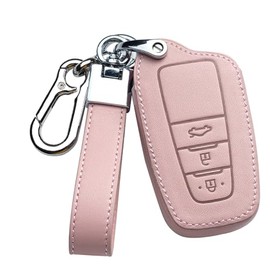 ontto Leather Car Key fob Cover fit for Toyota Camry RAV4 Avalon C-HR Prius Corolla 2016-2020 Accessories Key case Key Holder Key Bag Keychain Keyring Protector 3 Buttons Pink