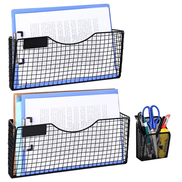Uneedity Magnetic File Holder, 2Pcs Black Magnetic Hanging File Organizer,