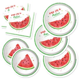 CC HOME Watermelon Paper Plates Napkins Summer Fruits Disposable Tableware Set Party Supplies One In A Melon Theme Dinnerware Sets Serves 24 Guests for Party Plates Napkins 88PCS