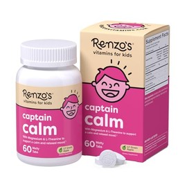 Renzo's Captain Calm - Suplemento de magnesio para niños con L-teanina, vitaminas disolubles para niños para relajación y apoyo al estado de ánimo, su