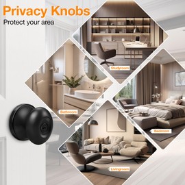 Gobrico 3 Pack Oval Egg Privacy Door Knobs Black Door Handles for Bath and Bed Interior Door Knobs with Lock in Black Keyless Door Knobs Stainless Steel