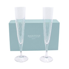 MARIPOSA Bellini Flutes 2 Gift Box Handblown Champagne Set, One Size, Clear