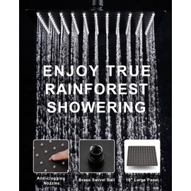10" Rainfall Shower Head with Handheld Combo, High Pressure Dual Showerhead with Square Rain& Magnetic Hand Sprayer, 15" Adjustable Metal Extension Arm (Matte Black)
