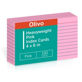 Pink Index Cards 4x6 Lined Ruled Flash Note Cards 100 Count, 220 GSM Heavy Weight