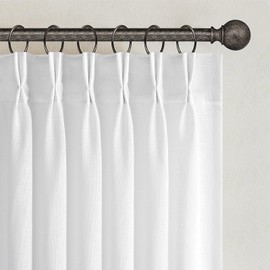 Topfinel Beige White Pinch Pleat Linen Curtains for Bedroom 90 Inches Long 2 Panel Set,Light Filtering Semi Sheer Privacy Bright Bohemian Gothic Decor Floor Length Curtains for Living Room 90 Length