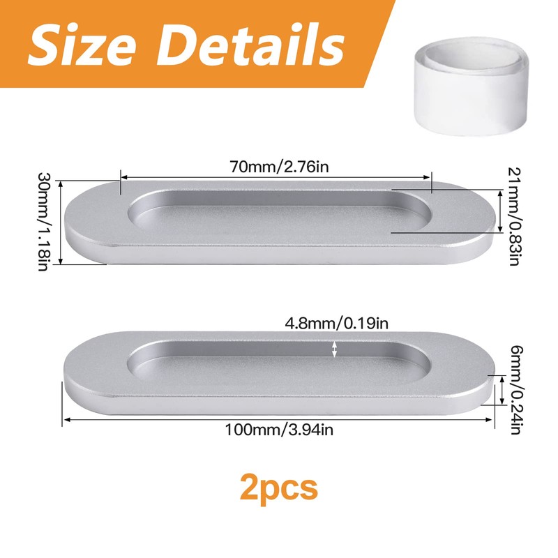 MOROBOR Self-Stick Oval Sliding Door Pulls, 2pcs Aluminum Alloy Flush