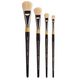 KINGART B-096 Premium 4 pc. Original Gold 9270 Series Oval Mop Brush Set, Natural Hair for Acrylic, Oil, Watercolor Paint, Short Handle, 4 Brushes Sizes: 3/8", 1/2", 3/4", 1"