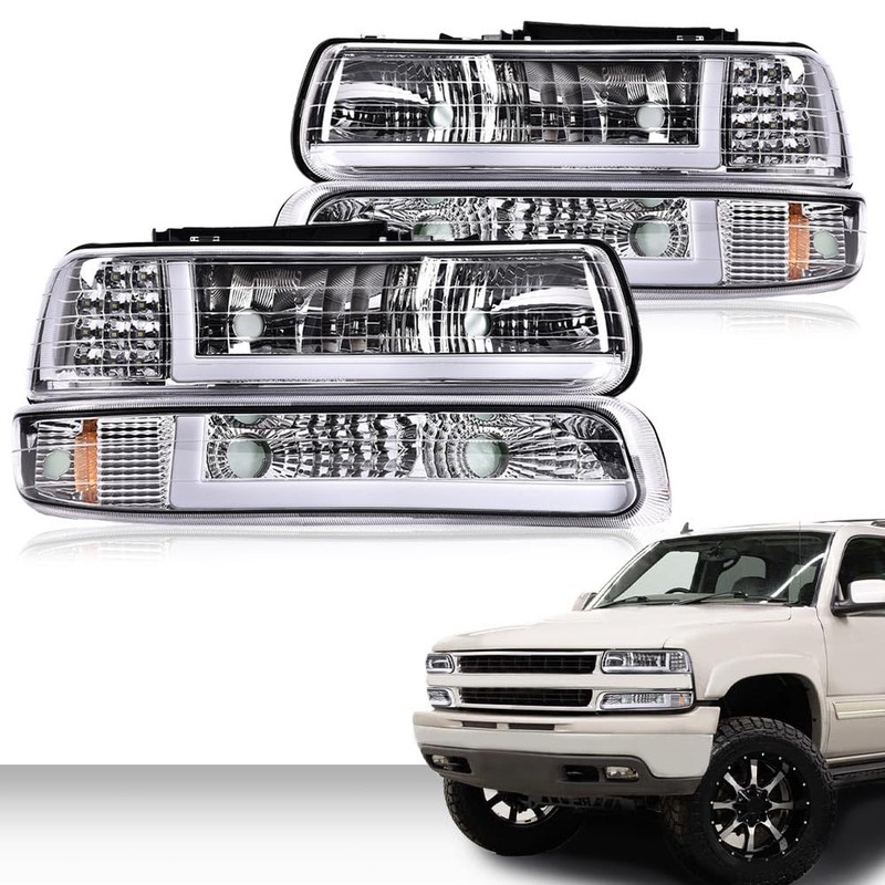 CNNELL LED Headlights Assembly Compatible with Chevy Silverado 1999-2002/Fit Suburban