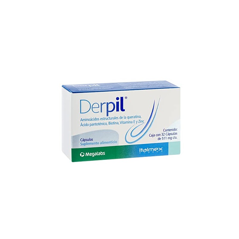 Derpil Suplemento Alimenticio Cabello Vitaminas Minerales Aminoácidos Estructurales Queratina Biotina