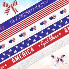 Hying 6 PCS 4th of July Patriotic Ribbons, 3/8" Width Grosgrain Ribbons American Stripes Stars Ribbon Memorial Day Decoration Craft Ribbons for Gift Wrapping Supplies