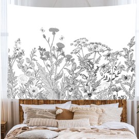 Ulticool - Natural Flowers Black White Tapestry XXL - 200 x 150 cm - Poster Wall Cloth Photo Wallpaper - Vintage Hippie Boho Aesthetic Decoration - Wall Hanging Curtain - Accessories Bedroom Living