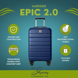 Skyway Epic 2.0 Hardside Lightweight and Durable ABS Shell Luggage, Spacious with Dual Spinning Wheels, Comfort Grip and Expandable, Men and Women