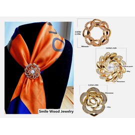 3PCS Scarf Clip Brooches All In One Elegant Pearl Floral Rhinestones Golden Clothes Corner Knotted Button Brooch Scarves Buckle Ring T-Shirt Tie Clips Multi-Purposes For Women Lady Girls Decoration