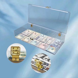 Transparent Acrylic Lockable Currency Tray, 5 Compartment Money Organizer for Cash, Cash Organizer Money Storage Box with Lockable Cover, Money Organizer for Cash
