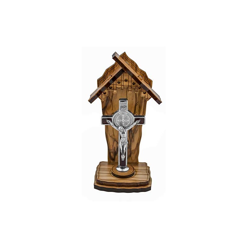 Olive Wood Catholic Devotional Shrine (Saint Benedict Cross)