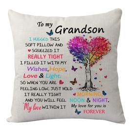 KHLOY Grandson Cushion Cover Gift,Funny Grandson Pillow Cover For Boys Birthday Christmas Graduation Grandson Gift From Grandparents Reminder Pillowcase Home Decor 18"x 18"
