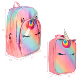 CLUB LIBBY LU Ombre Unicorn Backpack with Lunch Box Set for Girls, 3 Piece Value Bundle, 16 Inch