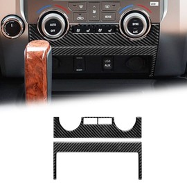 BLAKAYA Compatible with Carbon Fiber Center Control Air Conditioning Switch Adjustment Frame Panel Cover Trim Decoration Sticker for Toyota Tundra 2014 2015 2016 2017 2018 2019 2020 2021 (2PCS Black)