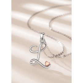 CELESTIA Women L Necklace Initial Necklace Sterling Silver Monogram Necklaces Heart Initial Jewelry