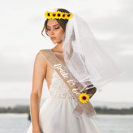 AotheFory Bride To Be - Kit de banda para novia, diadema de girasol, corona floral, corona de pelo para despedida de soltera, decoración de fiestas, bodas, despedidas de soltera, festivales, accesorios de fotos (B)