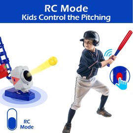iPlay, iLearn Kids Pitching Machine Toys, 2 in 1 RC Baseball Tennis Pitcher, Auto Ball Launcher Bat, Boys Outdoor Outside Sports Backyard Game, Birthday Gift 5 6 7 8 10 12 Yr Youth-Partially Assembled