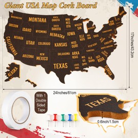 Queekay Jumbo USA Travel Map 24 x 17 x 0.6 Inch USA Map Cork Board with 10 Push Pins 1 Roll PE Sponge Double Sided Adhesive US Map for Home Office Classroom Decor Tracing Past and Future Travels
