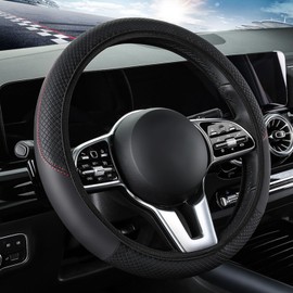 XdealCozyxc Car Steering Wheel Covers, 14.5-15 Inch Anti Slip Soft Leather Steering Wheel Cover