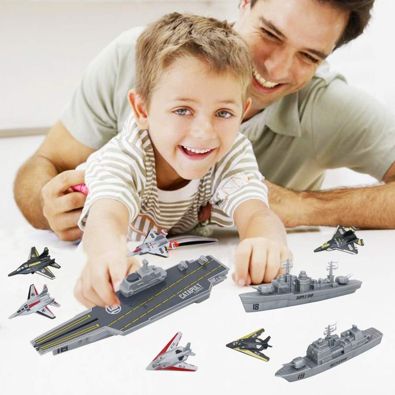 deAO Military Naval Aircraft Carrier Toy Play Set with Small