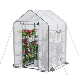 WORKPRO Greenhouse, 56” x 56” x 77” Heavy Duty Walk in Greenhouses for Outdoors with Screen Windows, Thicken PE Cover, 3 Tier 8 Shelves Portable Green House Kit for Patio, Backyard and Porch