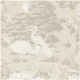 Izumi Oriental Cranes Wallpaper – Cream Scenic Design with Cranes and Botanical Detail – Paste the Paper – Ideal for Bedroom, Living Room or Dining Room – 10m x 52cm Roll – Washable, Half Drop Match