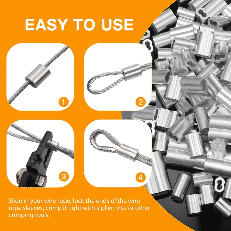 Labeumela 1/4" Aluminum Crimping Loop Sleeve 25PCS, Cable Ferrule Wire
